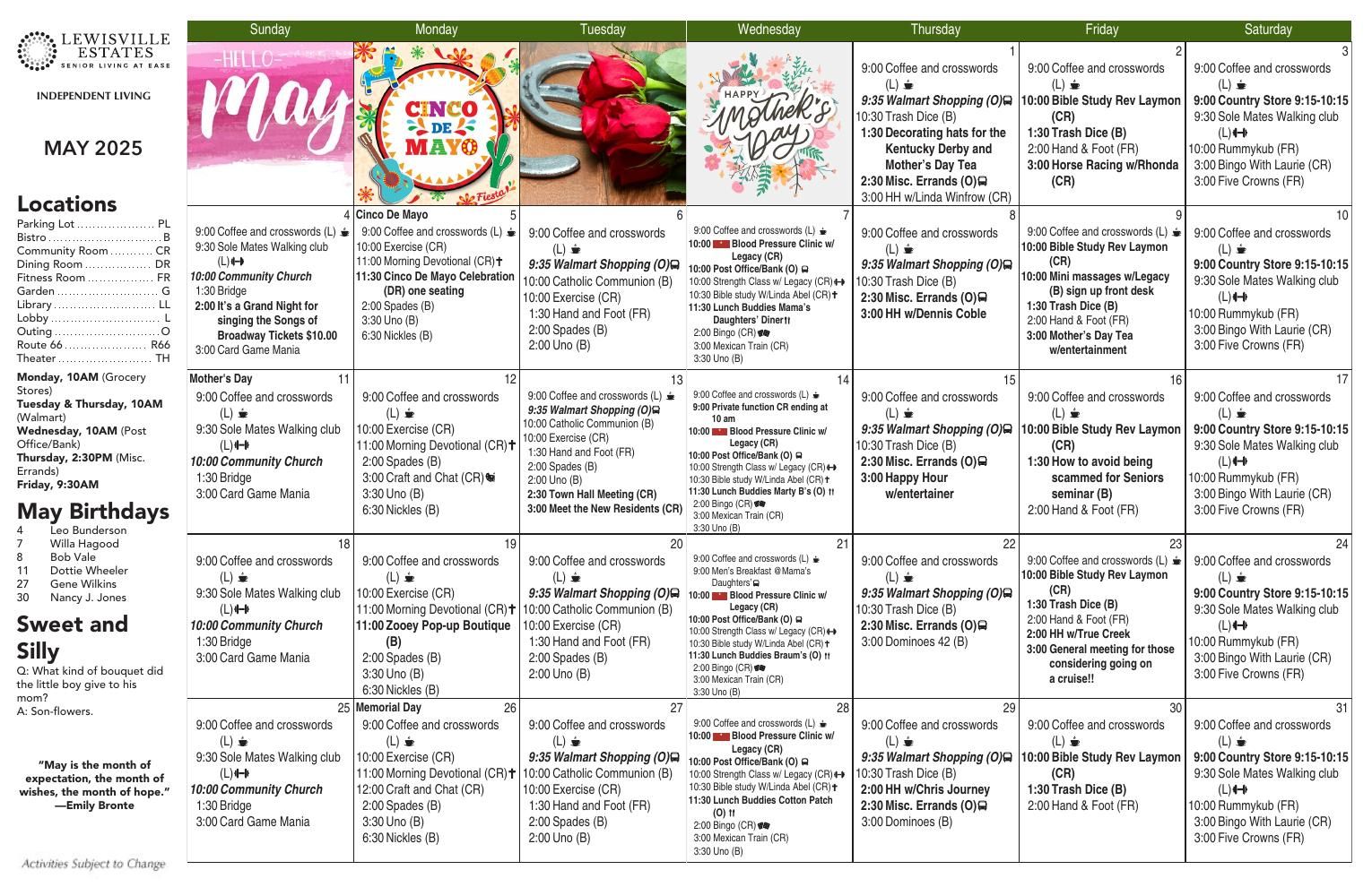 Independent Living Event Calendar
