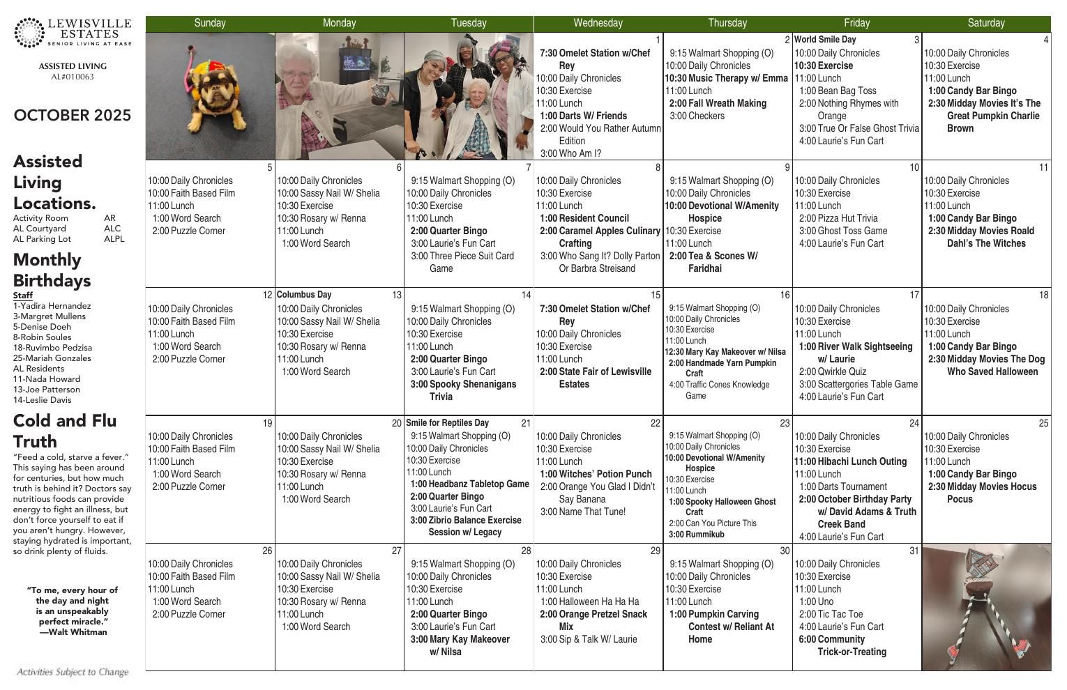 Assisted Living Event Calendar