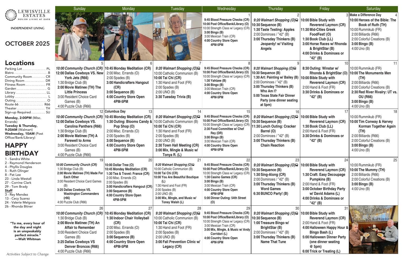 Independent Living Event Calendar