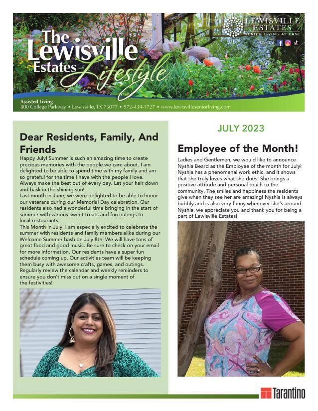 Community newsletters lewisville estates senior living