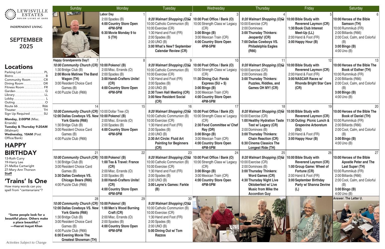 Independent Living Event Calendar