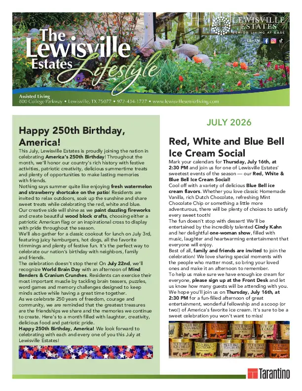 Newsletter for Lewisville Estates community
