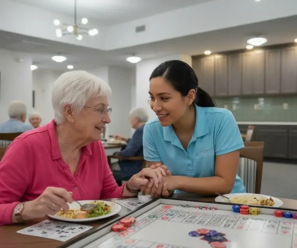 a provider with a resident at lewisville senior living